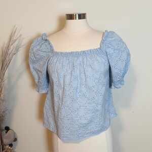 Light Blue Blouse with Eyelet Design